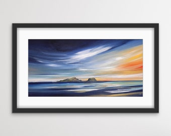 Golden Sunset Yellowcraig, North Berwick Painting, East Lothian Art, Yellowcraig Painting