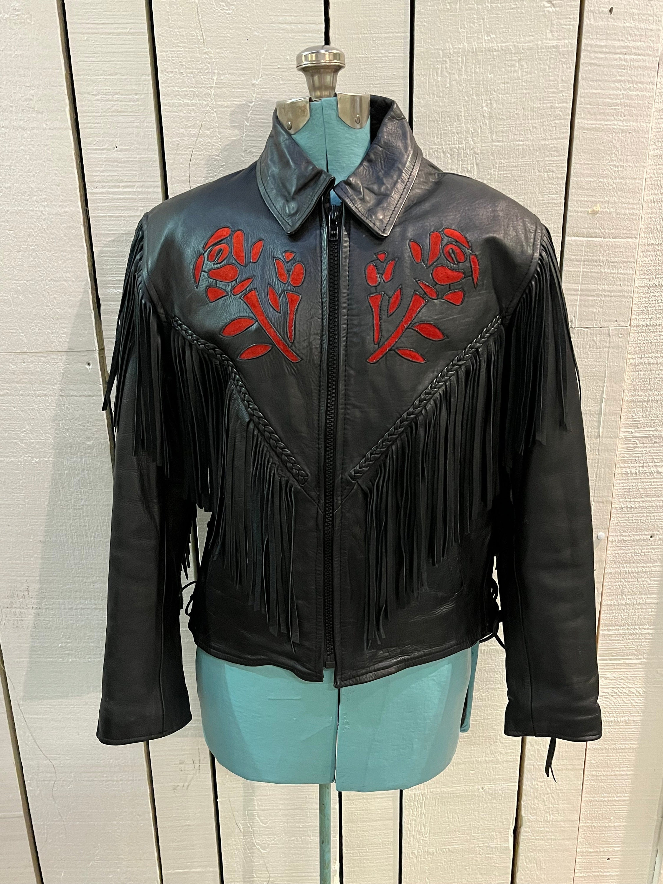 Leather Rose Jacket Vintage Fringe - Etsy