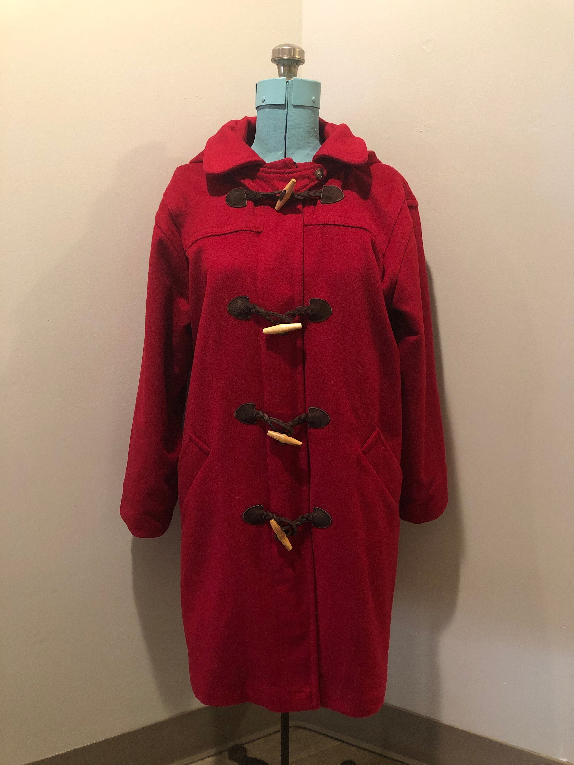 LL Bean Red Wool Duffle Coat Made in 