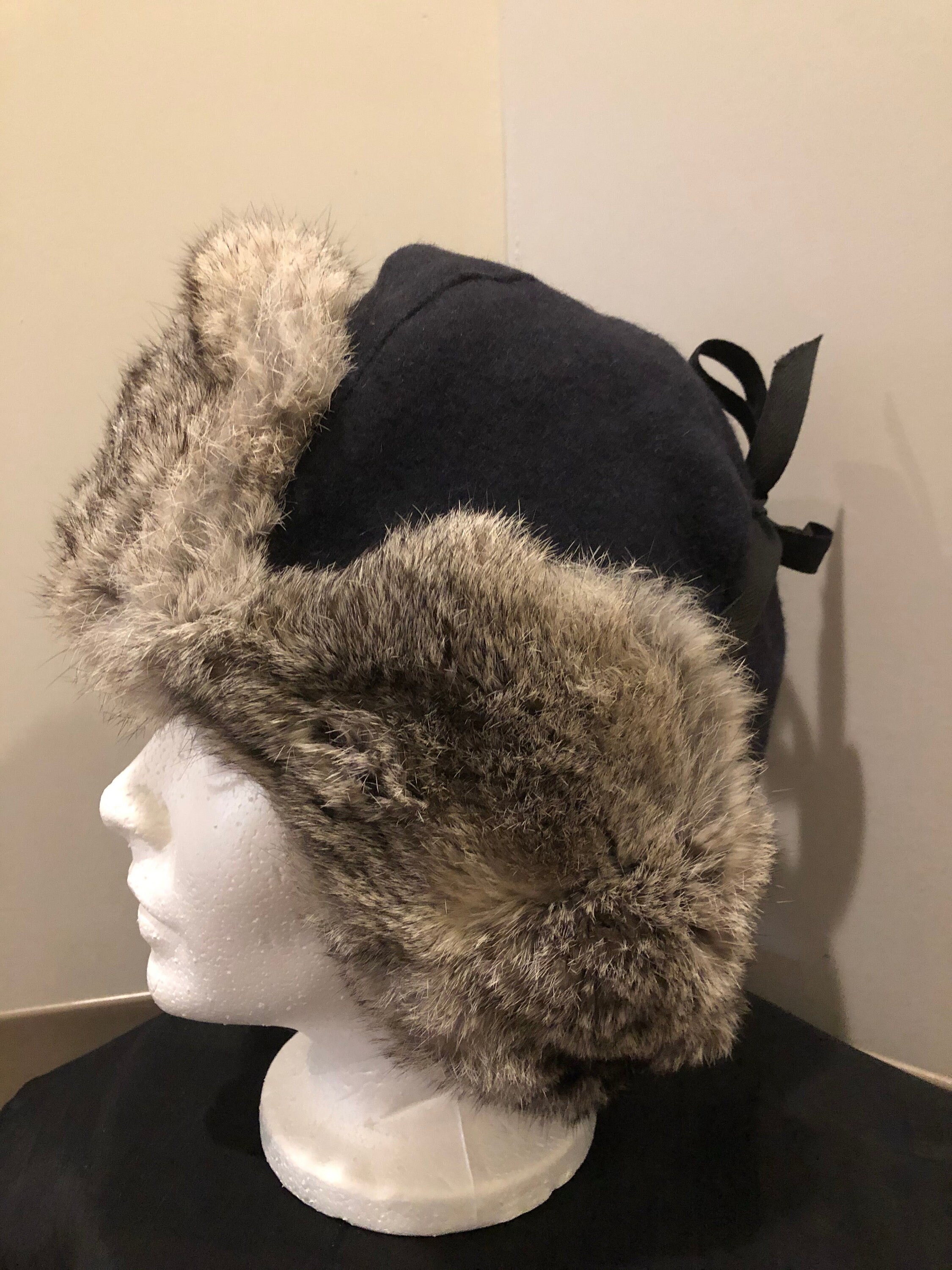 Vintage Crown Cap Rabbit Fur and Wool 