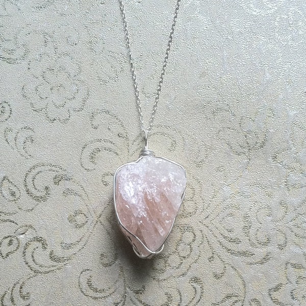 Elevate ~ Simple Wire-Wrapped Morganite Pendant with Sterling Silver Chain