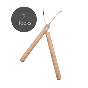 Knitting Loom Hook Wood Handle Set of 2  Hooks Craft Tool | Light Weight Very Portable  |  Loomahat *D9
