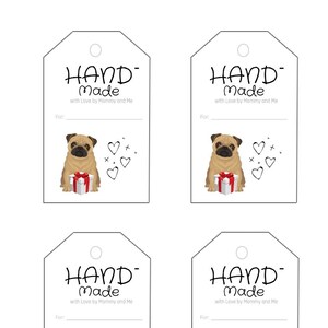 Mops Printable Made with Love Tags Etiketten für Geschenke oder Gefälligkeiten | Längliche 3 "x 2" für Geburtstag Weihnachten Jubiläum Graduierung