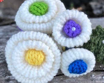 Loom Knitting PATTERNS Button Flower and Leaf  | Use Your Scrap Yarn for an Easy, Fun and Fast Project | Includes Video Tutorial by Loomahat