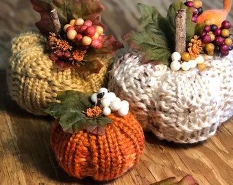 Loom Knitting PATTERN 3 Pumpkins with Step by Step Video Tutorial | Place Holder | Thanksgiving Halloween Harvest Fall Knits by Loomahat