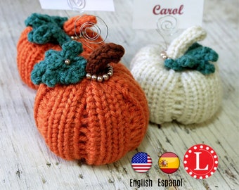 Loom Knitting PATTERN Pumpkin with Step by Step Video Tutorial | Card / Place Holder | Thanksgiving Halloween Harvest Fall Knits by Loomahat