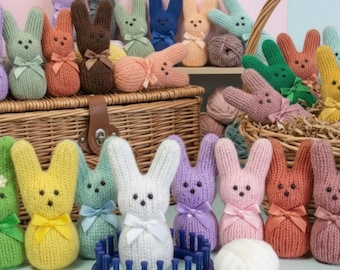 Loom Knit Easter Bunnies Pattern  (with Video Tutorial) Marshmallow Bunny Rabbits | Includes Printable Labels