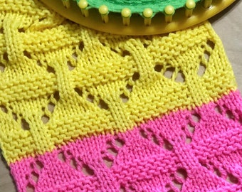 Loom Knitting STITCH PATTERNS : Eyelet Ovals with Garter Lace Stitch Pattern Flat and in the Round with Video Tutorial  | LoomaHat