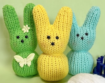 Loom Knitting Pattern Easter Marshmallow Bunny Rabbits  |  Includes Printable Labels  | Pattern with  Video Tutorial by Loomahat