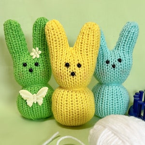 Loom Knitting Pattern Easter Marshmallow Bunny Rabbits  |  Includes Printable Labels  | Pattern with  Video Tutorial by Loomahat