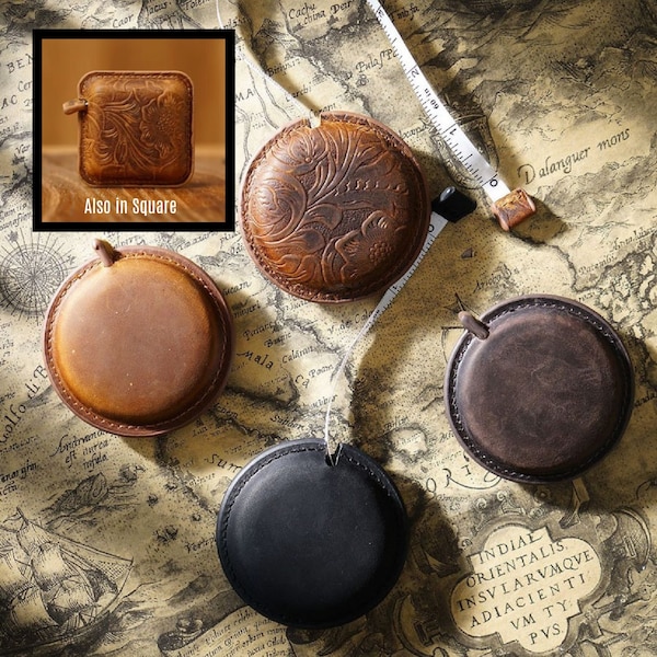 Beautiful Genuine Leather Retractable Portable Tape Measure Brown or Tan 60 inches / 150 cm Double-sided Round or Square