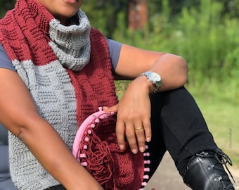 PATRONES de punto en telar Bufanda Proyecto de patrón fácil con video tutorial paso a paso de LoomaHat / The Blocks Basket Weave Stitch