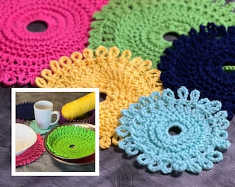 Round Loom Knitting Pattern in 4 Sizes (with Video Tutorial)  Pot Protector | Liner | Doily | Coaster | Dish/Wash Cloth
