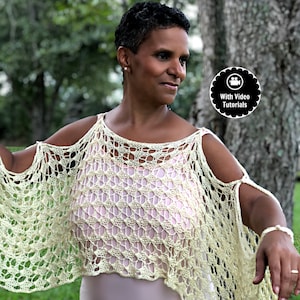 Loom Knitting PATTERNS : Center Double Decrease Lace Crop Top Cover / Lacy Poncho with Video Tutorial  | LoomaHat