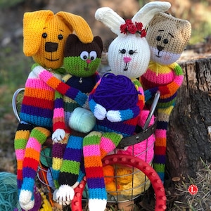 Loom Knitting PATTERNS Loom Knit Scrap Yarn Toys Teddy Bear, Bunny, Kitty Cat, Puppy Dog Amigurumi | Includes Video Tutorial | Loomahat