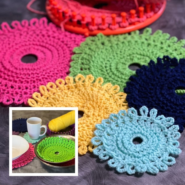 Round Loom Knitting Pattern in 4 Sizes for Pot Protector | Liner | Doily | Coaster | Dish/Wash Cloth   | Includes Video Tutorial by Loomahat