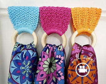 Knitting Loom (with Video Tutorial) lPattern- 3 Kitchen Towel Holder Topper