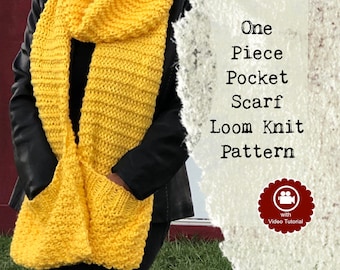 Loom Knit (w Video Tutorial) PATTERN  Scarf with Pockets Pattern One Piece for Less Sewing