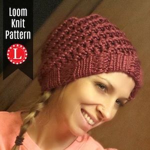 Loom Knitting Patterns Hat - 2 (Two) Spiral Slouchy and Messy Bun with Video Tutorial EASY for Beginner by Loomahat