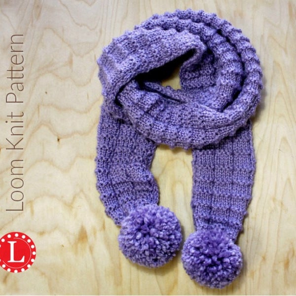Loom Knitting PATTERNS Pom Pom Scarf with Step by Step Video Tutorial | Loomahat