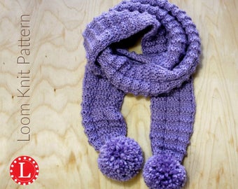 Loom Knitting PATTERNS Pom Pom Scarf with Step by Step Video Tutorial | Loomahat