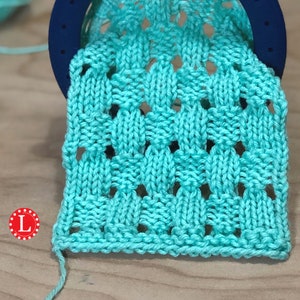 Loom Knitting PATTERNS : Acorn Stitch Eyelet Lace Stitch Pattern Flat and in the Round with Video Tutorial  | LoomaHat