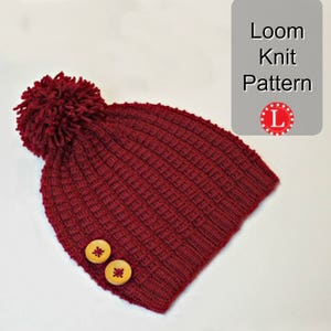 Loom Knitting Pattern Hat Beanie for Men or Women. Bamboo Stitch Hat with Video Tutorial .  Large or Extra Large Round Looms by LoomaHat