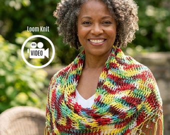 Loom Knitting Shawl PATTERN ( Video ) Rectangular EASY |  Lacy Mock Mesh Stitch | Lace