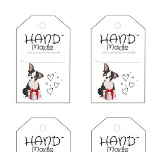 Boston Terrier Printable Made with Love Tags Etiketten für Geschenke oder Gefälligkeiten | Längliche 3 "x 2" für Geburtstag Weihnachten Jubiläum Graduierung