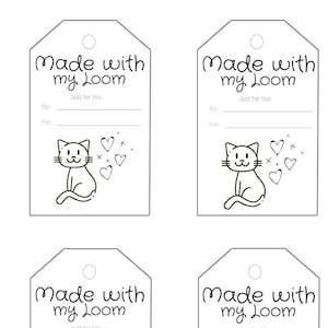 Kitty Cat Tags | Printable Made with Love Labels for Gifts or Favors | Oblong 3" x 2 " | Perfect for Your Loom Knit Patterns