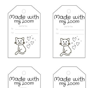 Kitty Cat Tags | Printable Made with Love Labels for Gifts or Favors | Oblong 3" x 2 " | Perfect for Your Loom Knit Patterns