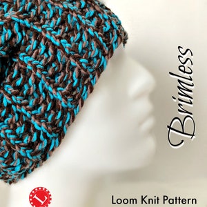 Loom Knitting PATTERNS Hat Slouchy Beanie for Men or Women. Includes Video Tutorial. Extra Large Round Knitting Looms Broken Rib  | Loomahat