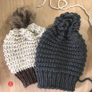 Loom Knit Hat Pattern Slouchy Beanie for Men Women Garter Stitch w Video Tutorial.  For Large / Extra Large Round Looms | Loomahat