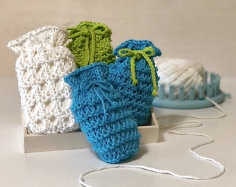 Loom Knitting Pattern 3 Soap Sack Cozy Saver Pouch Bundle / Washcloth  / Project with Video Tutorial by Loomahat