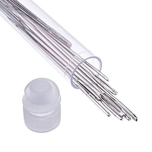 May include: A clear plastic tube filled with a bundle of silver sewing needles. The tube has a white plastic cap on one end.