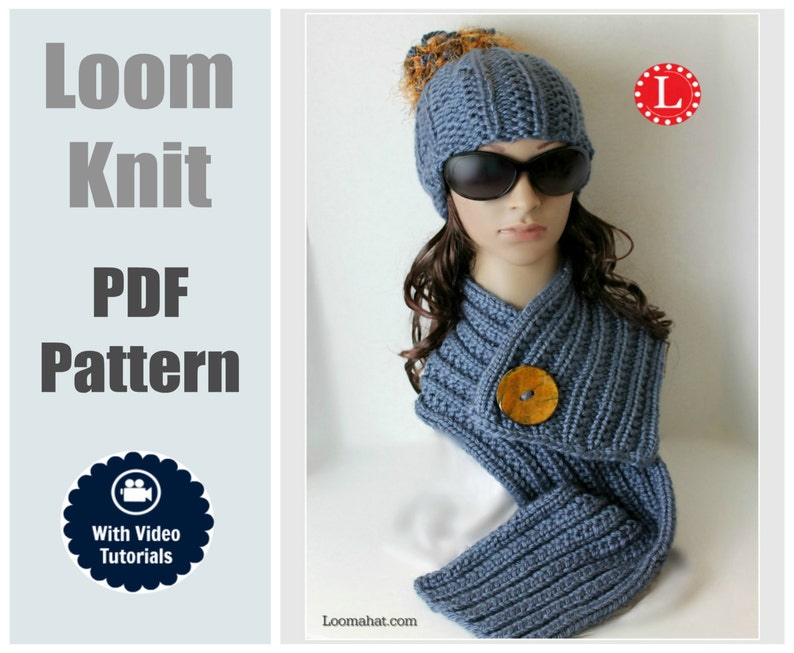 Download Loom Knit Hat & Scarf PATTERNS Farrow Rib Stitch Set with ...