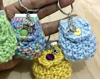 3 Loom Knitting PATTERNS (with Video Tutorial) Mini Purse Key Chain / Lipstick cozy / Bag Key Chain