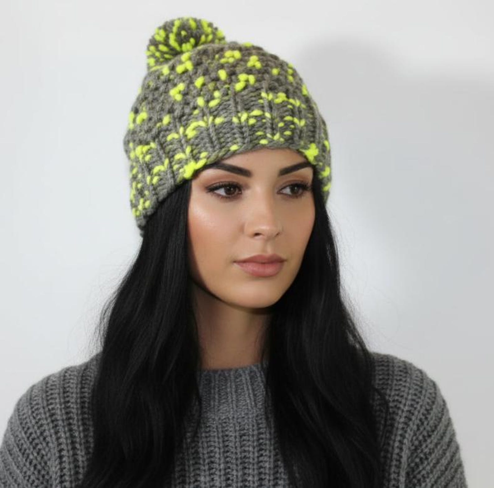 Loom Knitting Hat Pattern Mock Crochet Stitch Slouchy Beanie Hat With ...