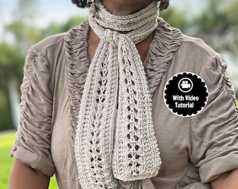 Loom Knitting Scarf PATTERN ( Video Tutorial ): Wheat and Garter Stitch Skinny Spring Lace Scarf