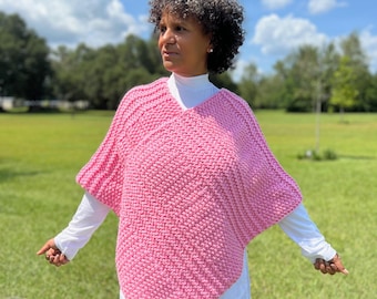 Loom Knit PATTERN with Video Tutorial Chunky Seed Stitch Poncho | by LoomaHat