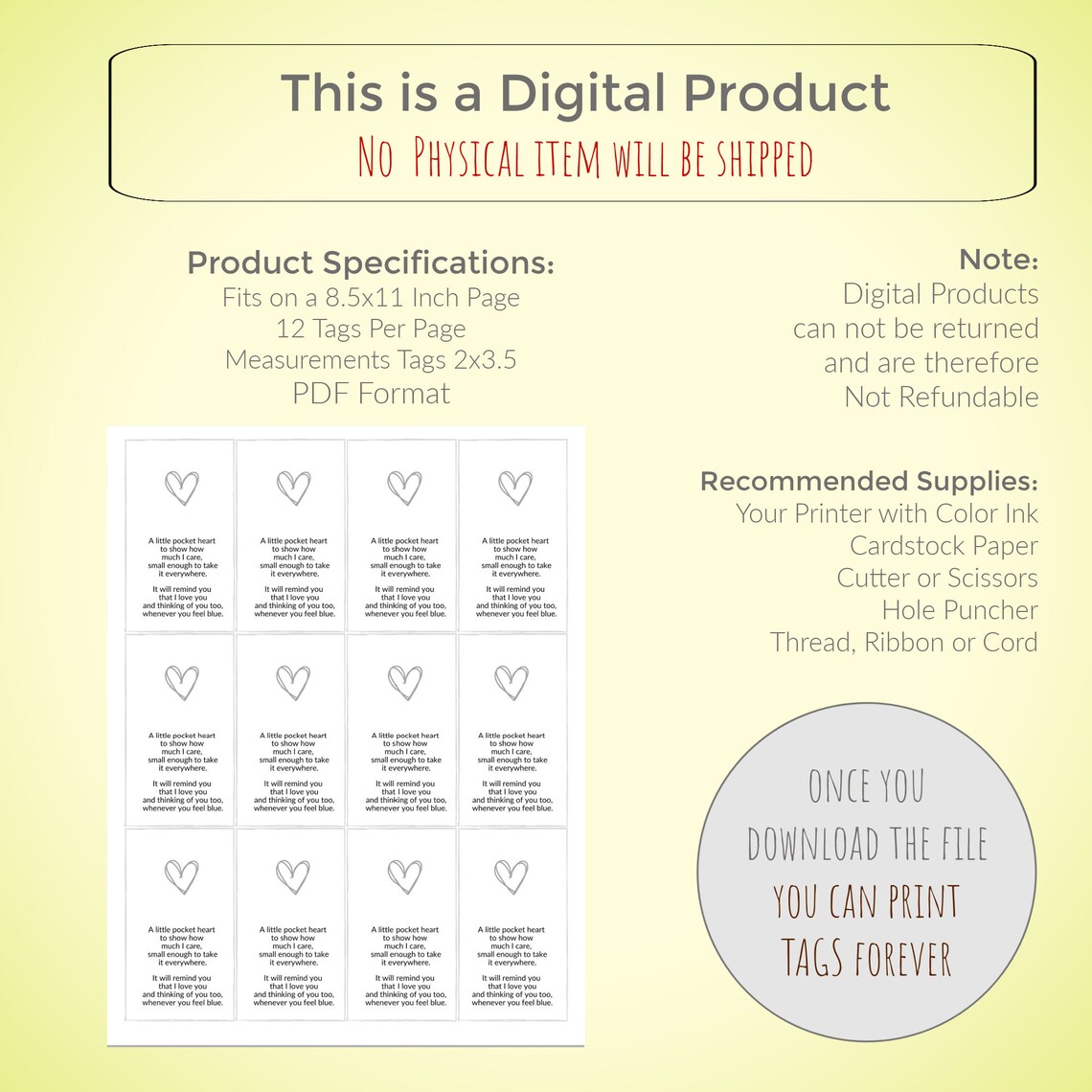 Pocket Heart Hugs Project Tags | 2 Versions Printable Labels / Tags ...