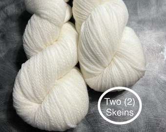 2 Skeins White Hand Yarn Dyed Sport Weight Vidalana Colorway Limestone | Peruvian Highland Wool with FREE Blunt Needles