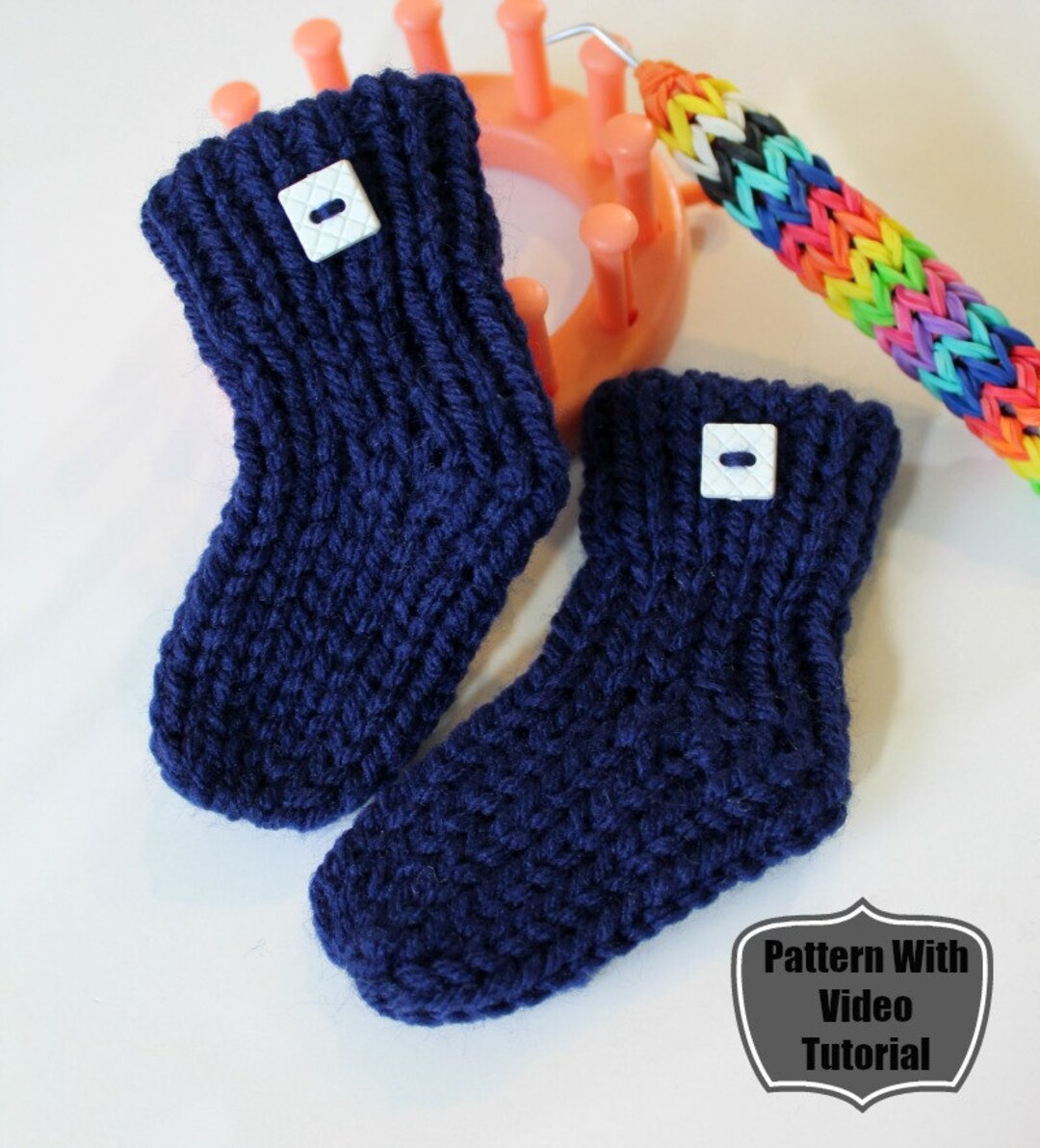 Loom Knitting Baby Booties Sock Pattern NO Holes NO Bulk on Flower Loom