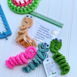 Loom Knitting Pattern Worry Worm Poem Project Cards and Tags |  2 Sizes Printable Labels  | Pattern with  Video Tutorial by Loomahat