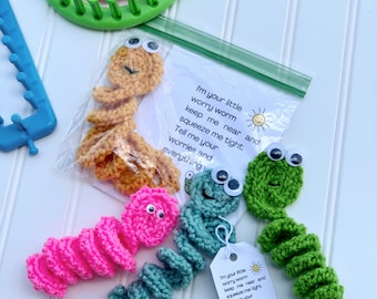 Loom Knitting Toy Pattern (with Video Tutorial) Worry Worm with Poem Project Cards and Tags |  2 Sizes Printable Labels
