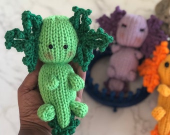 Loom Knitting Axolotl Doll Pattern for 24 Peg Loom with Video Tutorial by Loomahat
