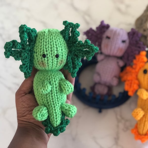 Loom Knitting Axolotl Doll Pattern for 24 Peg Loom with Video Tutorial by Loomahat