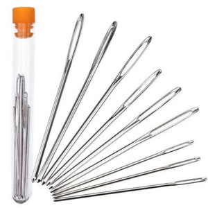 Juego de 9 agujas en 3 tamaños con o sin estuche de vial / Agujas para hilo, tapiz, romas, de metal, de ojo grande con estuche de plástico, 10 piezas / Agujas para manualidades