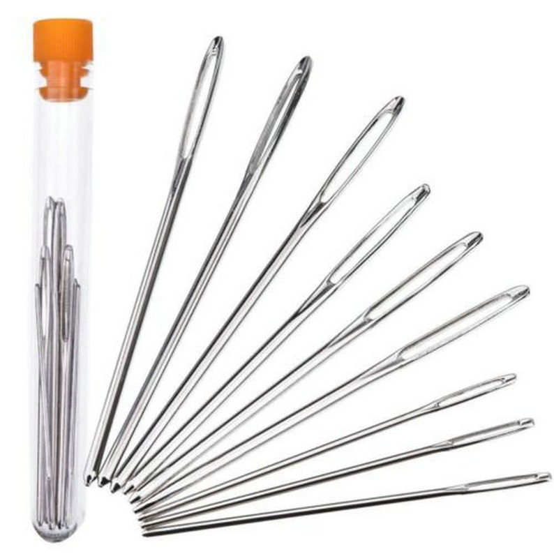 May include: A set of 10 silver sewing needles in a clear plastic tube with an orange lid.