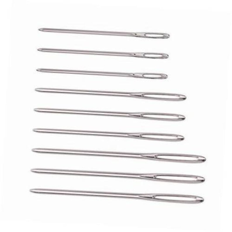 May include: A set of ten silver sewing needles of varying sizes.